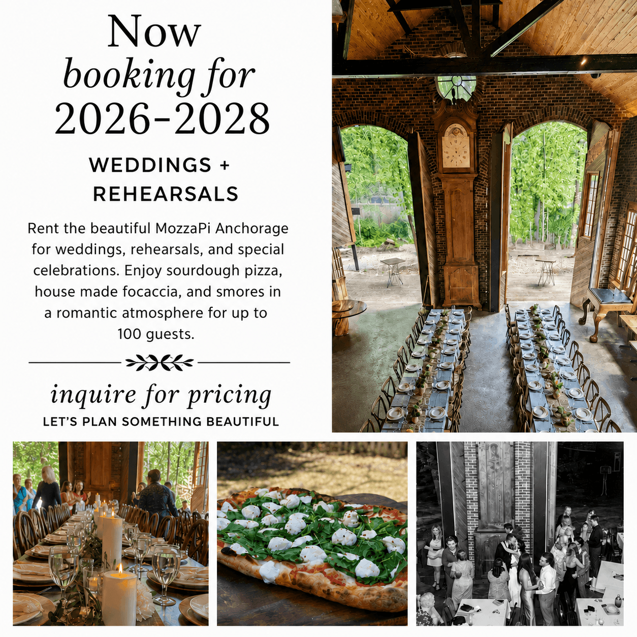 Now Booking 2026-2028 Weddings and Rehearsals at MozzaPi
